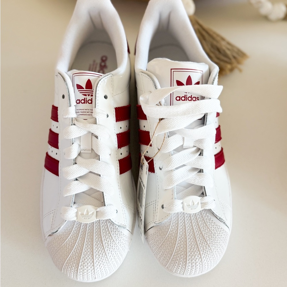 Adidas White and Red Superstar Sneakers - Picture 3 of 6